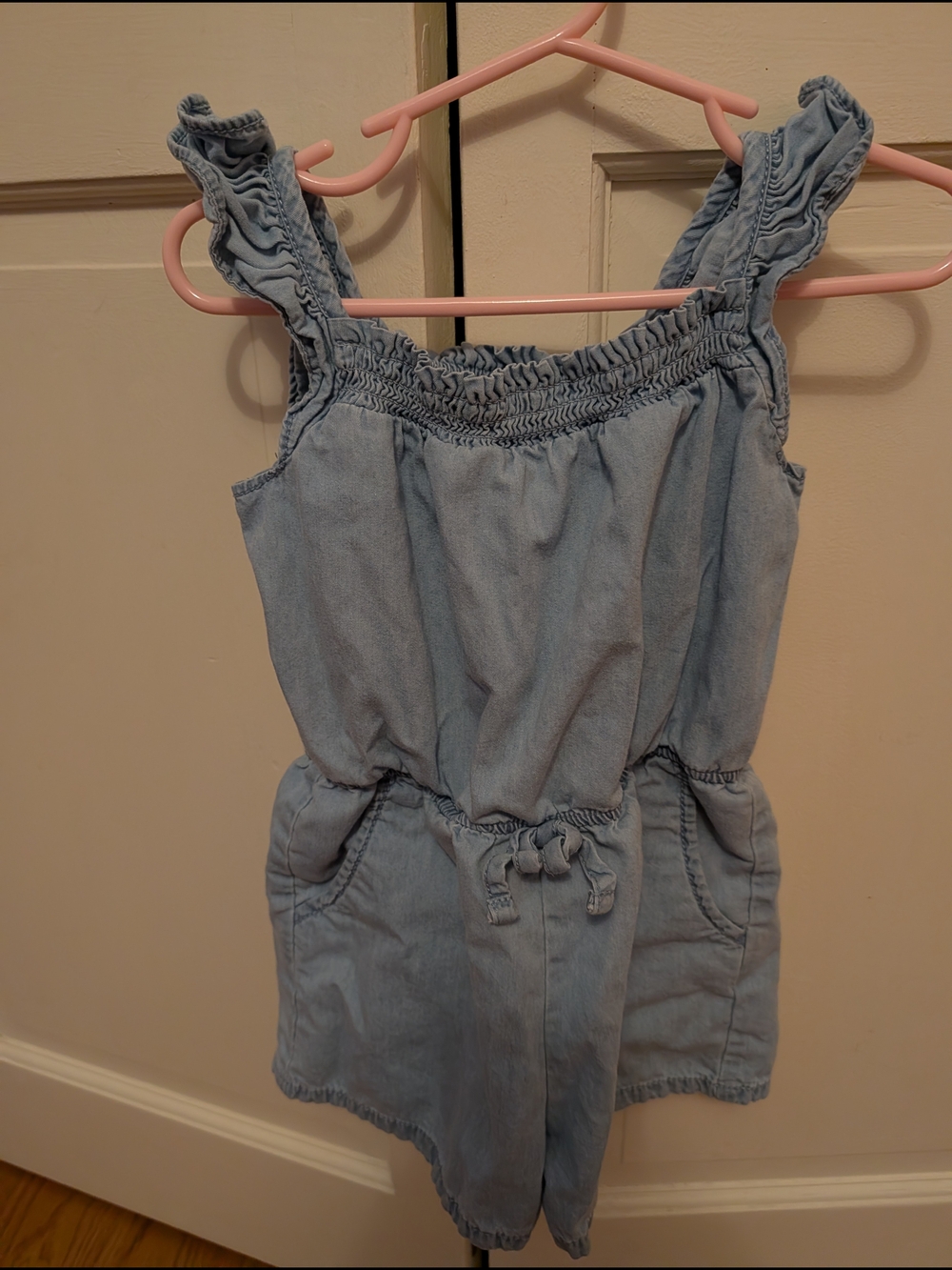 Cat & Jack Light Blue Denim Romper with Ruffled Straps
